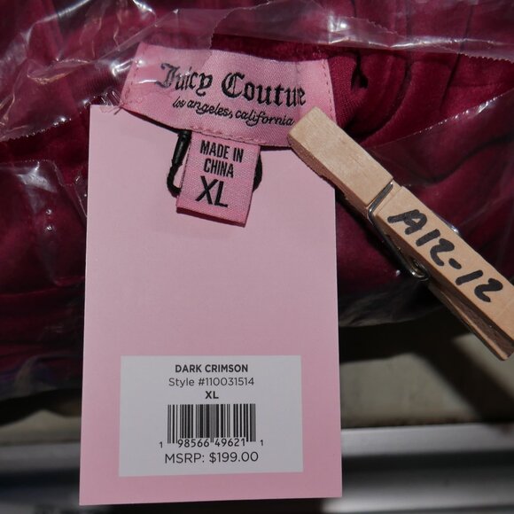 Juicy Couture Velour Bling Tracksuit Set Dark Crimson Rhinestone Jacket Pants S - Picture 11 of 12